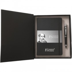 Charles Dickens gift set, notebook approx. A5 (lined sheets), ball pen