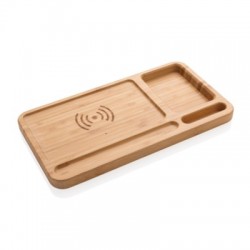 Bamboo desk organizer 5W wireless charger, brown