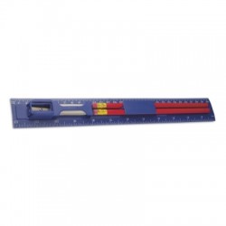 Ruler, 2 pencils, pencil sharpener and eraser